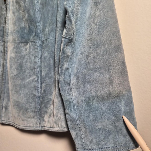 Coldwater Creek VTG Y2K Denim Blue 100% Seude Calf Leather Costal Cowgirl Jacket - Picture 11 of 15